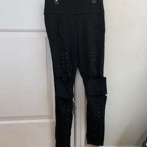 Black Leggings with Criss Cross Design and Cuts